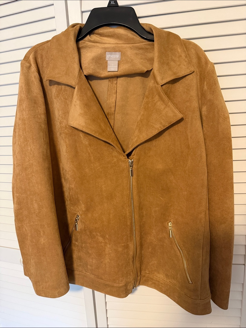 Chico's Camel Suede-Look Zip Jacket